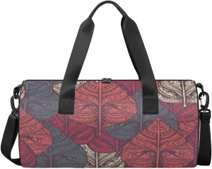 Retro Pattern Leaves Sports Duffel Bag, Gym Tote Bag Waterproof Weekender Travel Bag for Overnight Travel Luggage Workout Women Men