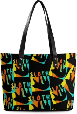 Retro Sloth Women's Tote Shoulder Bag Handbag Top Handle Leather 29 * 34 * 14cm