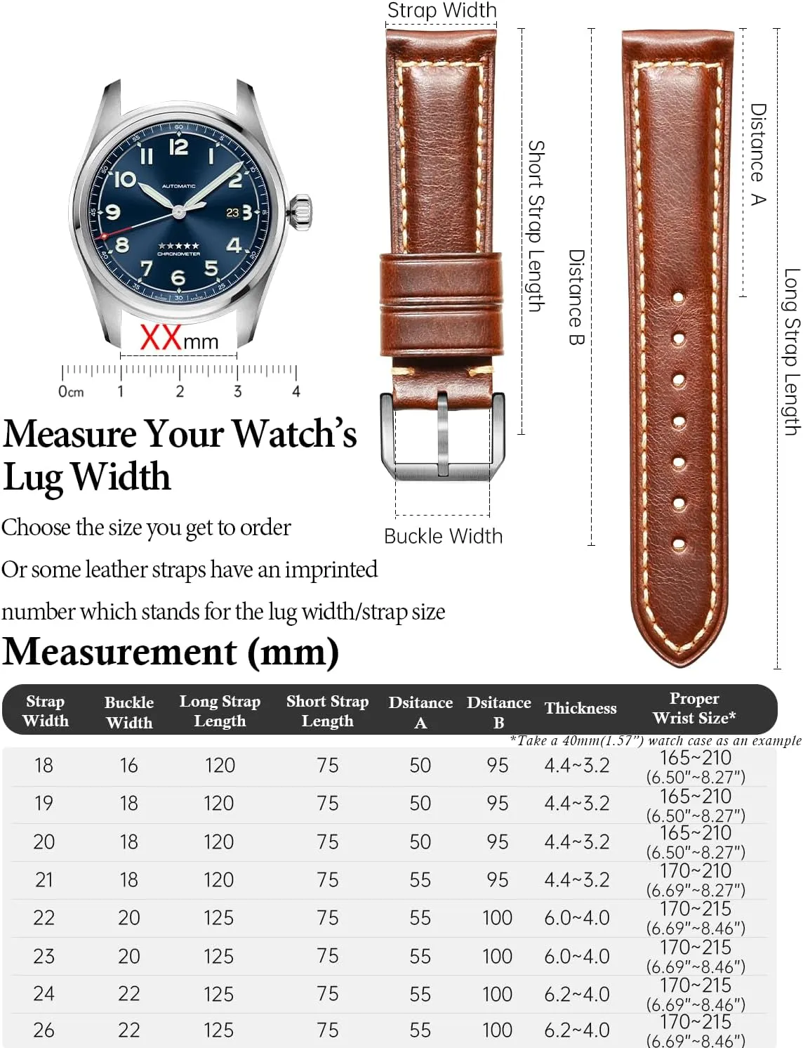 REZERO Watch Band, Vintage Oil Wax Leather Watch Straps 18mm 19mm 20mm 21mm 22mm 23mm 24mm 26mm Watch Belt for Men Women