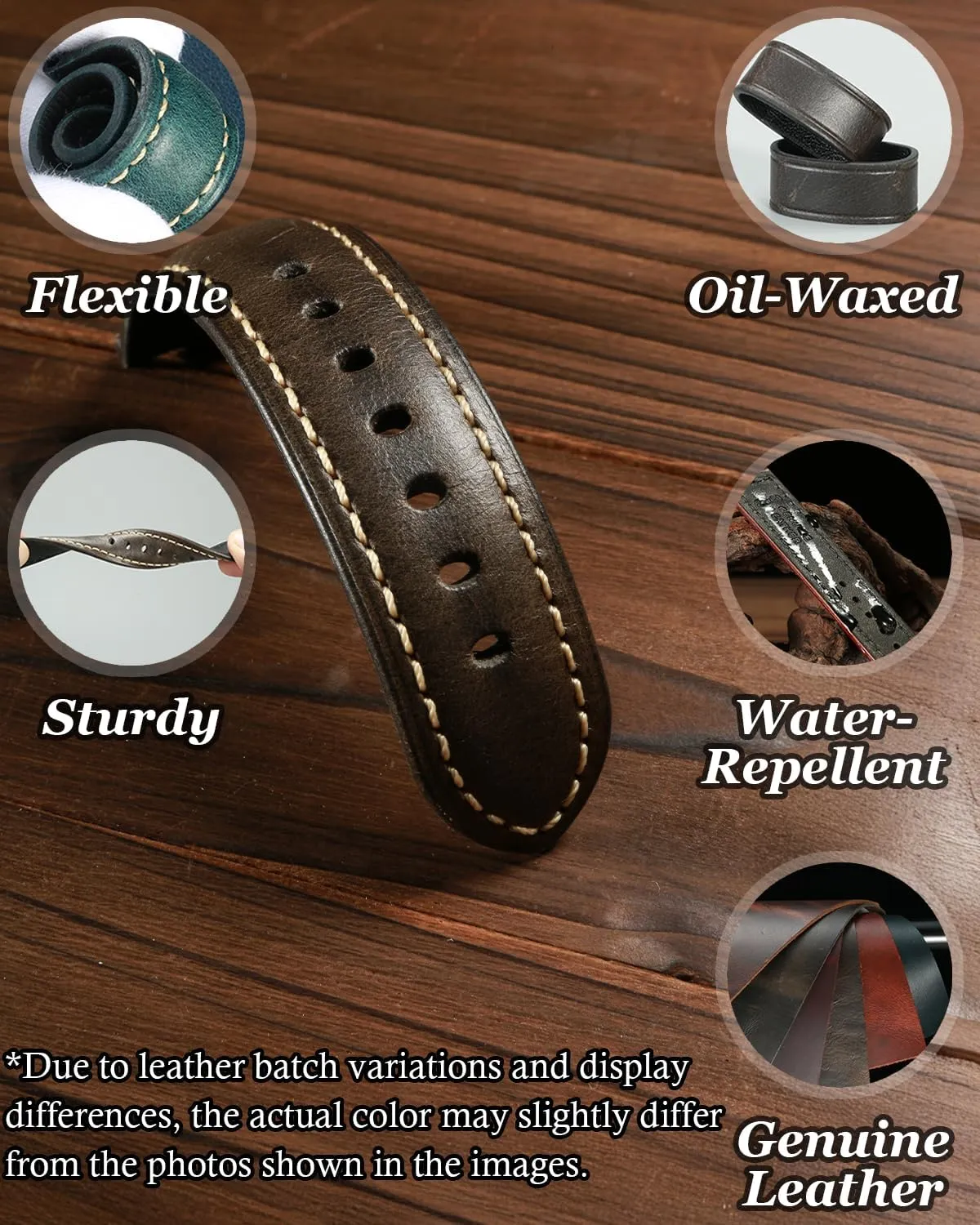 REZERO Watch Band, Vintage Oil Wax Leather Watch Straps 18mm 19mm 20mm 21mm 22mm 23mm 24mm 26mm Watch Belt for Men Women