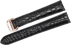 RHAIYAN Watch Accessories Crocodile Leather Watch Band with Stainless Steel Folding Buckle Compatible with Cartier Tank Solo Series Strap Specific (Color : Black, Size : 18MM_Silver Buckle)