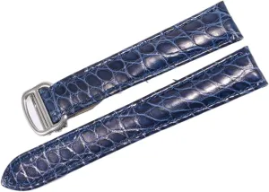 RHAIYAN Watch Accessories Crocodile Leather Watch Band with Stainless Steel Folding Buckle Compatible with Cartier Tank Solo Series Strap Specific (Color : Blue, Size : 20MM_Silver Buckle)