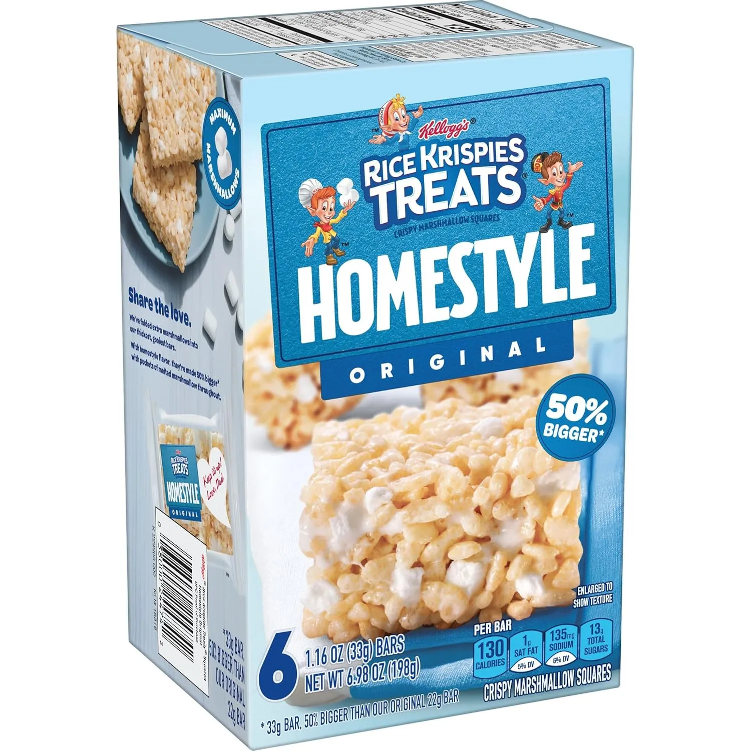 Rice Krispies Treats Homestyle Marshmallow Snack Bars, Kids Snacks, School Lunch, Original (6 Boxes, 36 Bars)