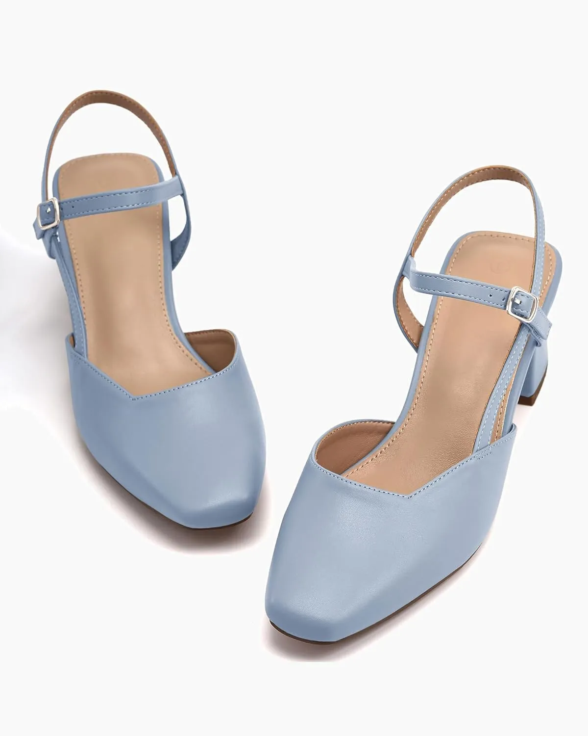 Rilista Women's Slingback Chunky Low Heels Closed Square Toe Heel Wedding Party Dress Pumps Shoes