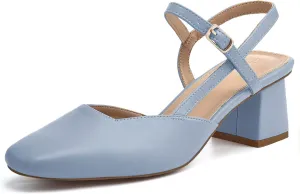 Rilista Women's Slingback Chunky Low Heels Closed Square Toe Heel Wedding Party Dress Pumps Shoes