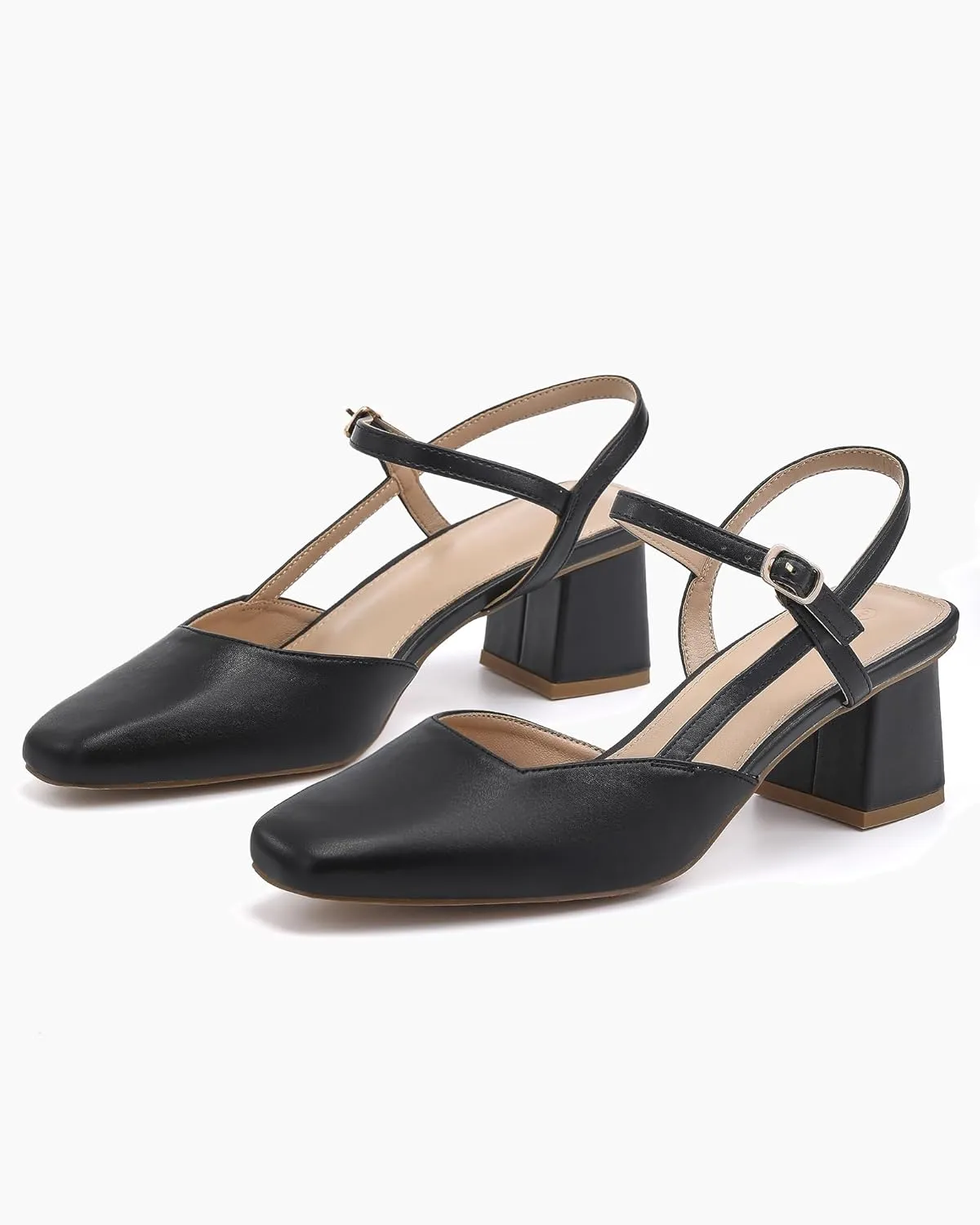Rilista Women's Slingback Chunky Low Heels Closed Square Toe Heel Wedding Party Dress Pumps Shoes