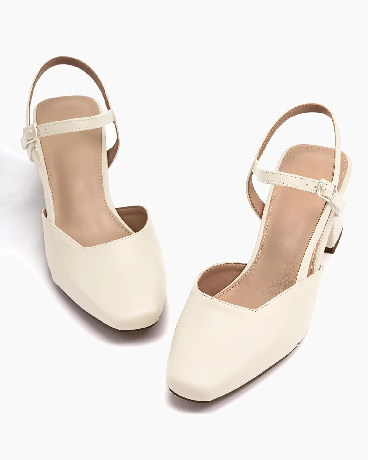 Rilista Women's Slingback Chunky Low Heels Closed Square Toe Heel Wedding Party Dress Pumps Shoes