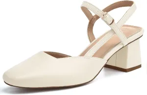Rilista Women's Slingback Chunky Low Heels Closed Square Toe Heel Wedding Party Dress Pumps Shoes