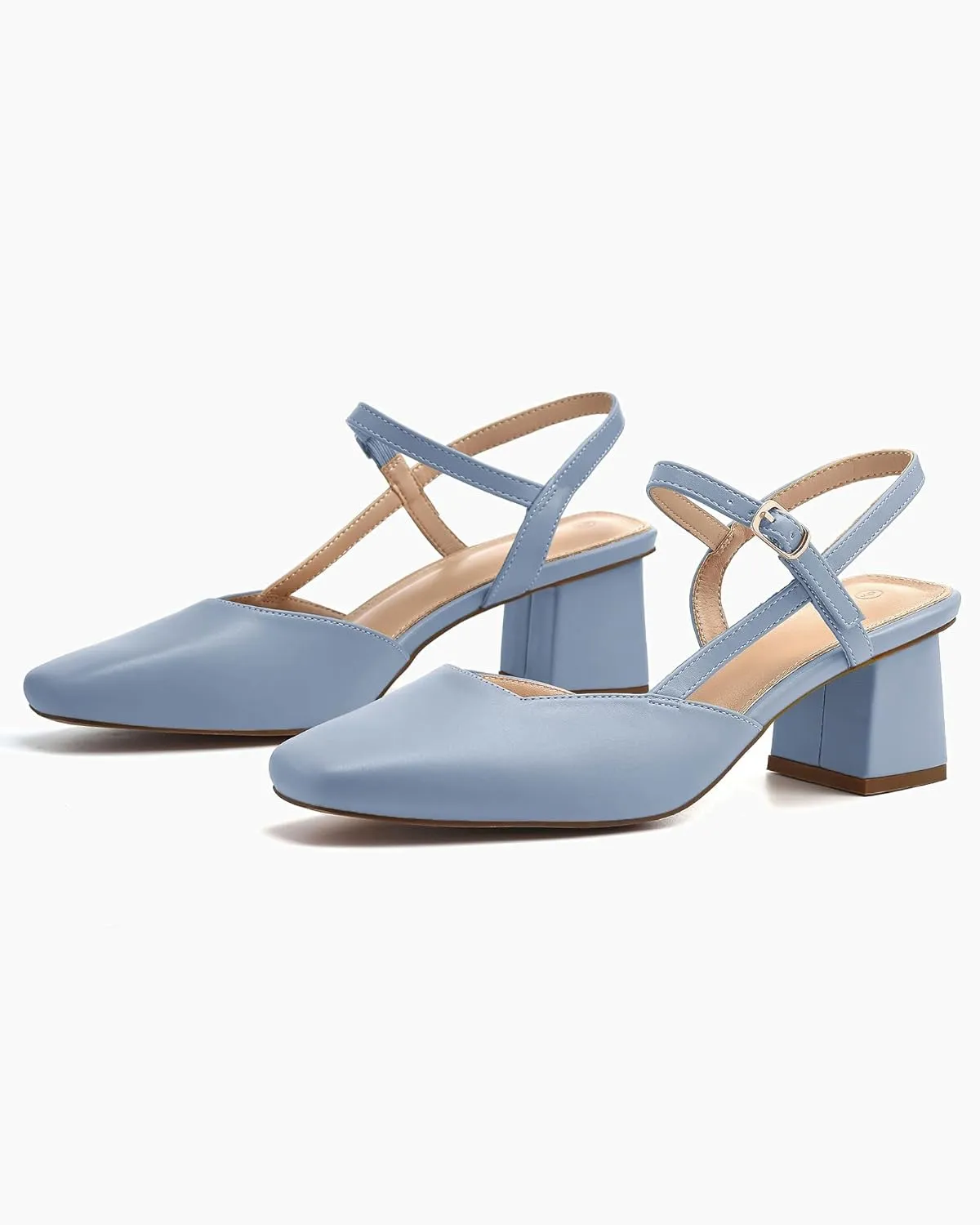 Rilista Women's Slingback Chunky Low Heels Closed Square Toe Heel Wedding Party Dress Pumps Shoes