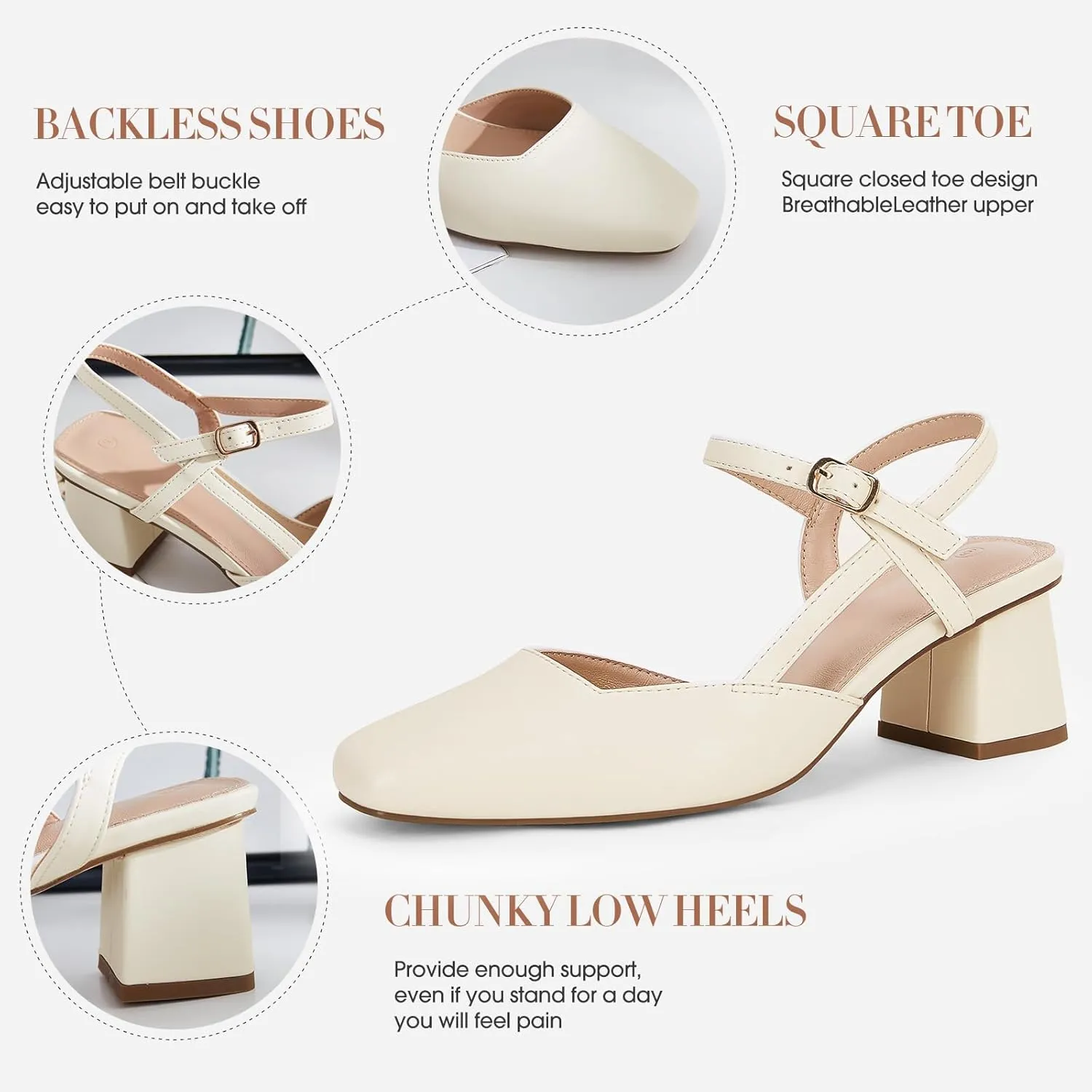 Rilista Women's Slingback Chunky Low Heels Closed Square Toe Heel Wedding Party Dress Pumps Shoes