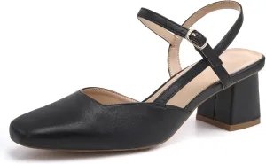 Rilista Women's Slingback Chunky Low Heels Closed Square Toe Heel Wedding Party Dress Pumps Shoes
