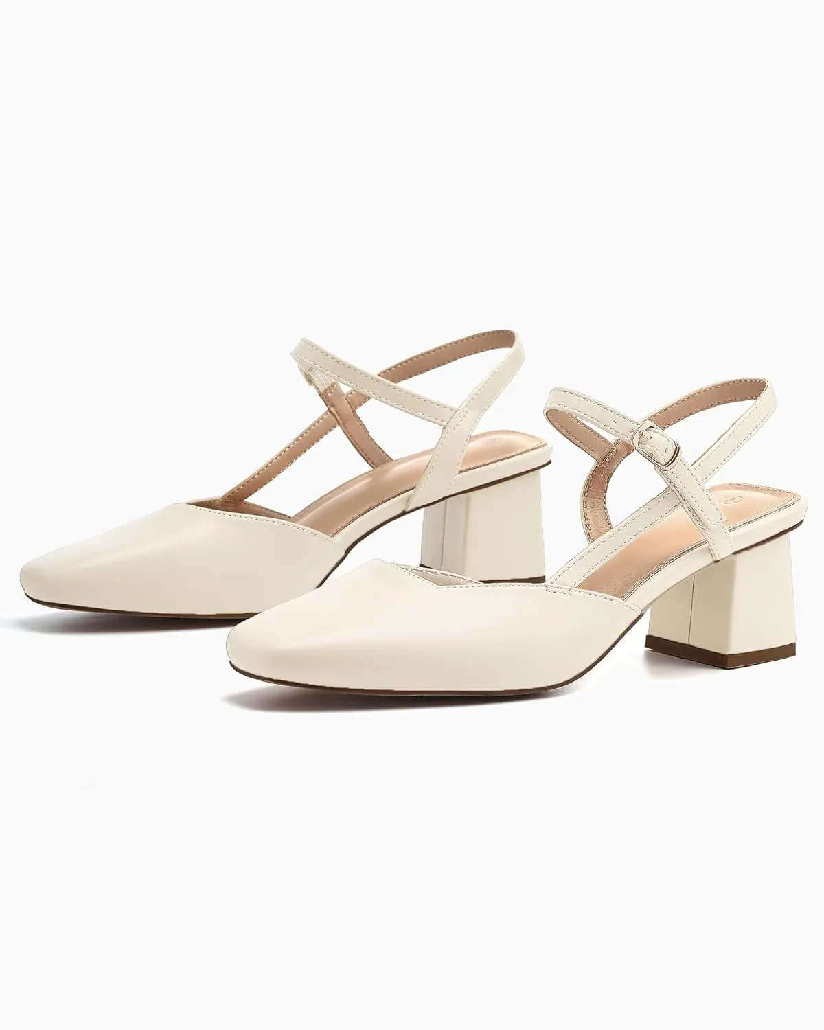 Rilista Women's Slingback Chunky Low Heels Closed Square Toe Heel Wedding Party Dress Pumps Shoes