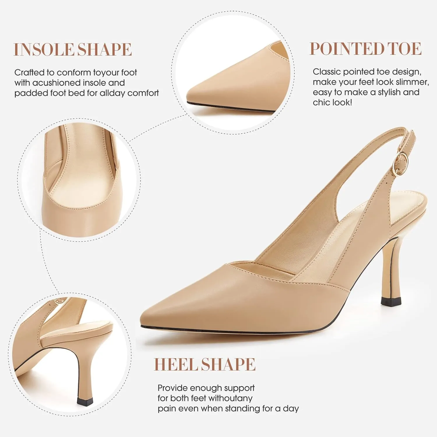 Rilista Women's Slingback Kitten Heels Closed Pointed Toe Wedding Party Dress Pumps Shoes