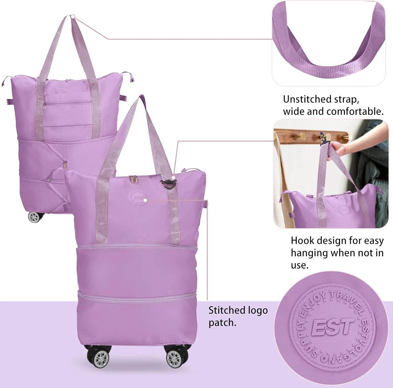 Rolling Duffle Bag with Wheels, Expandable Foldable Luggage Bag, Carry-On Duffel Bag, Large Bag for Travel, Weekend Bag