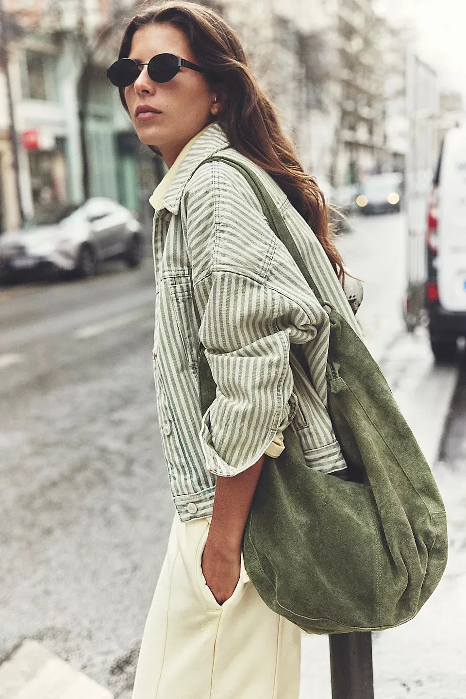 roma suede tote in olive moss