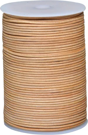 Round Genuine Leather String Cord, Rope for Jewelry Making, Necklaces, Bracelets, Kumihimo Braiding, Wraps, Crafts and Hobby Projects (Distressed Natural, 2.0 MM)