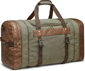 S-ZONE 65L Canvas Duffle Bag Travel Overnight Carry on Weekender Duffel with Shoes Compartment for Men Women