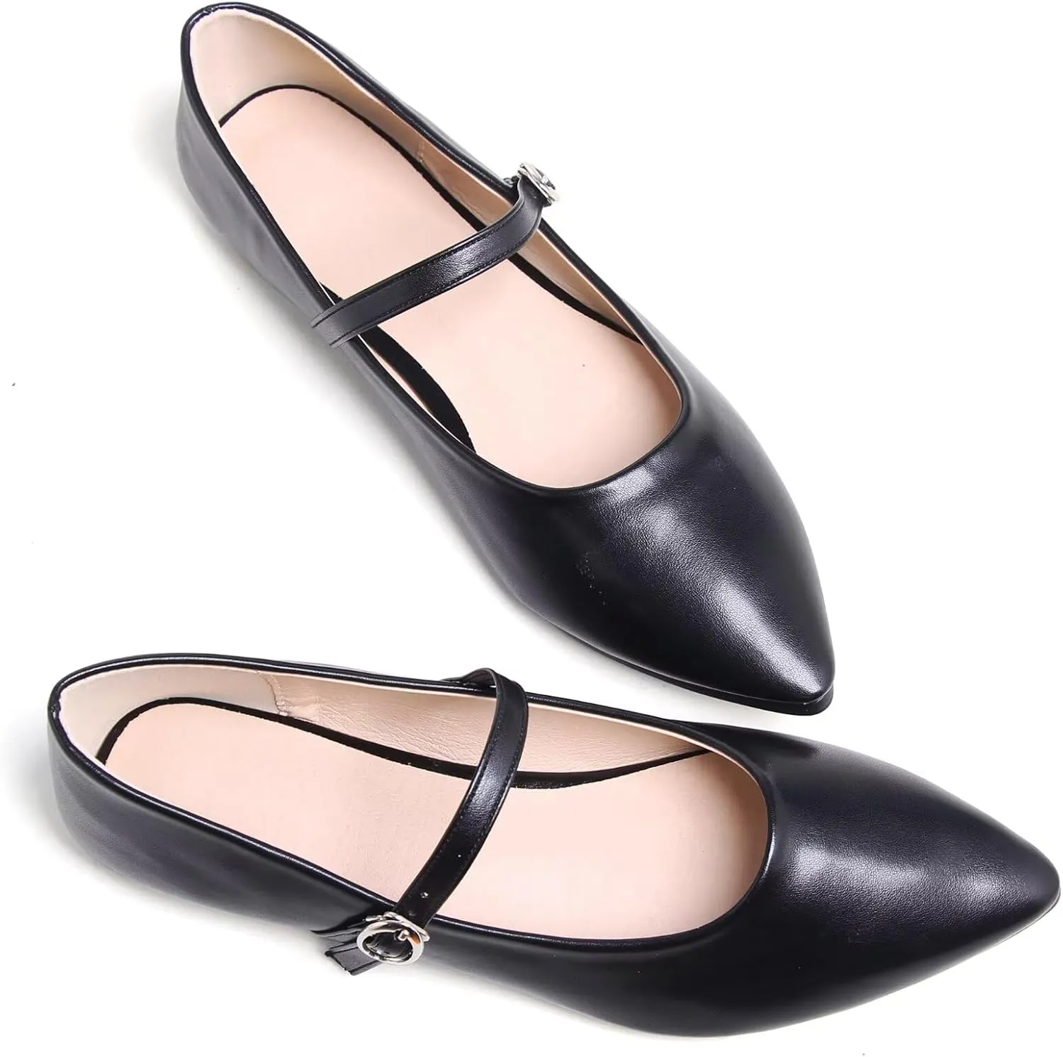 SAILING LU Women's Pointy Toe Mary Jane Flats PU Leather Buckle Fashion Vintage Wedding Dress Flats Shoes