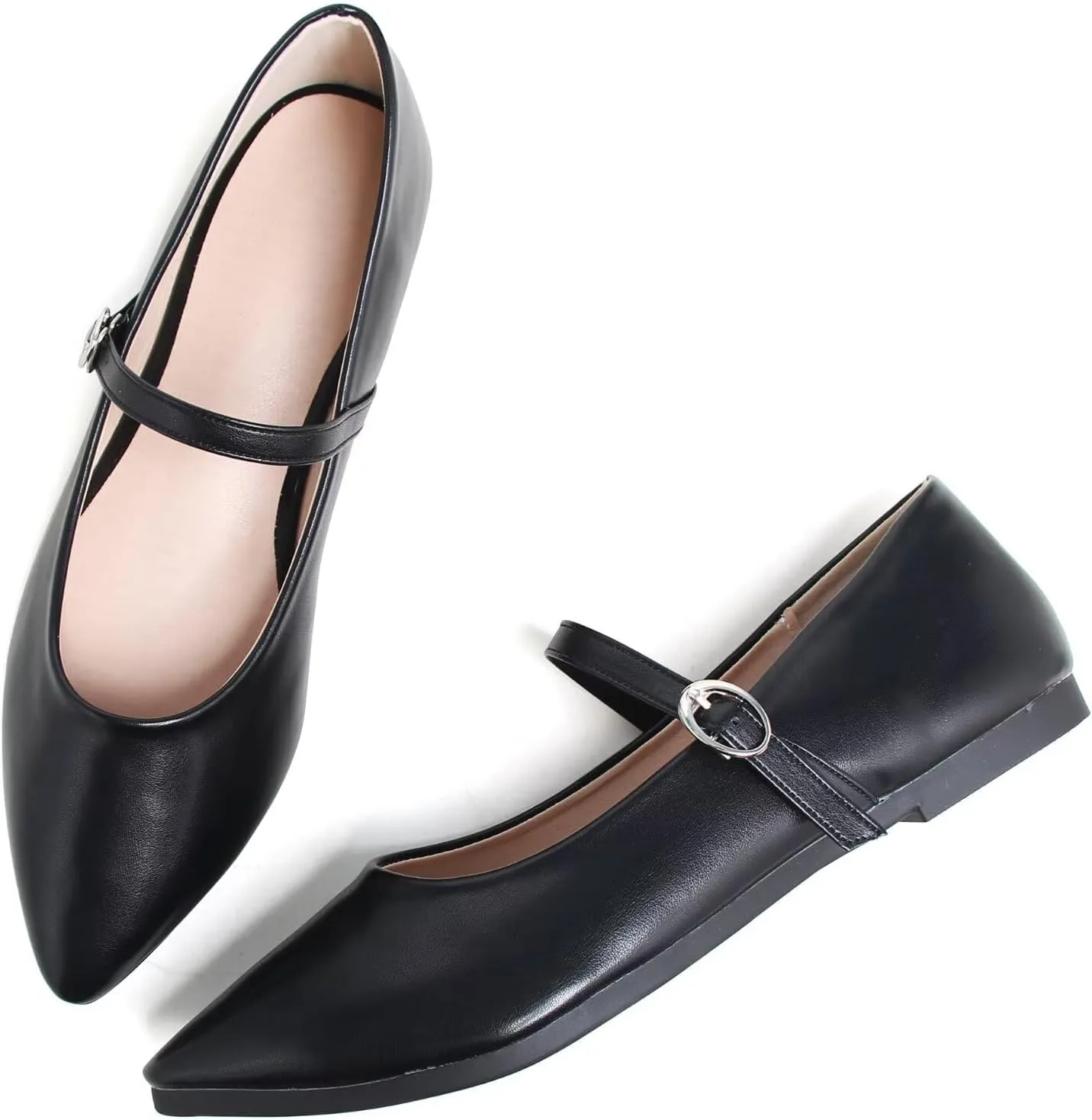 SAILING LU Women's Pointy Toe Mary Jane Flats PU Leather Buckle Fashion Vintage Wedding Dress Flats Shoes