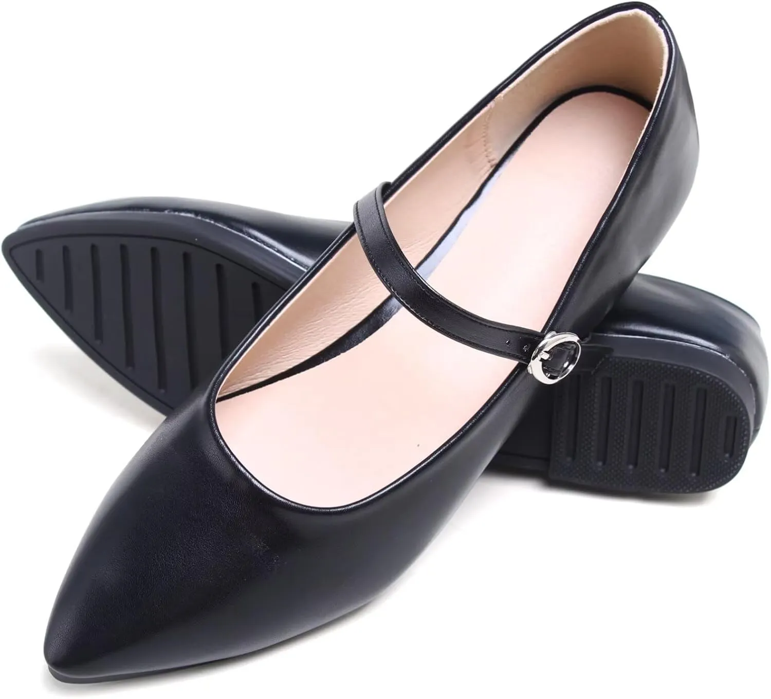 SAILING LU Women's Pointy Toe Mary Jane Flats PU Leather Buckle Fashion Vintage Wedding Dress Flats Shoes