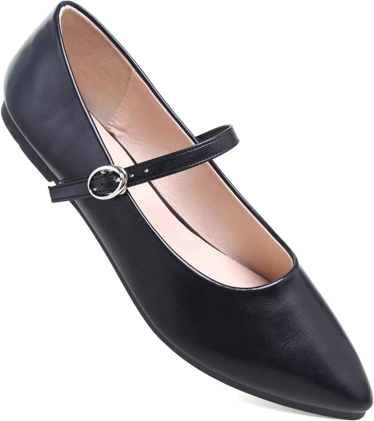 SAILING LU Women's Pointy Toe Mary Jane Flats PU Leather Buckle Fashion Vintage Wedding Dress Flats Shoes