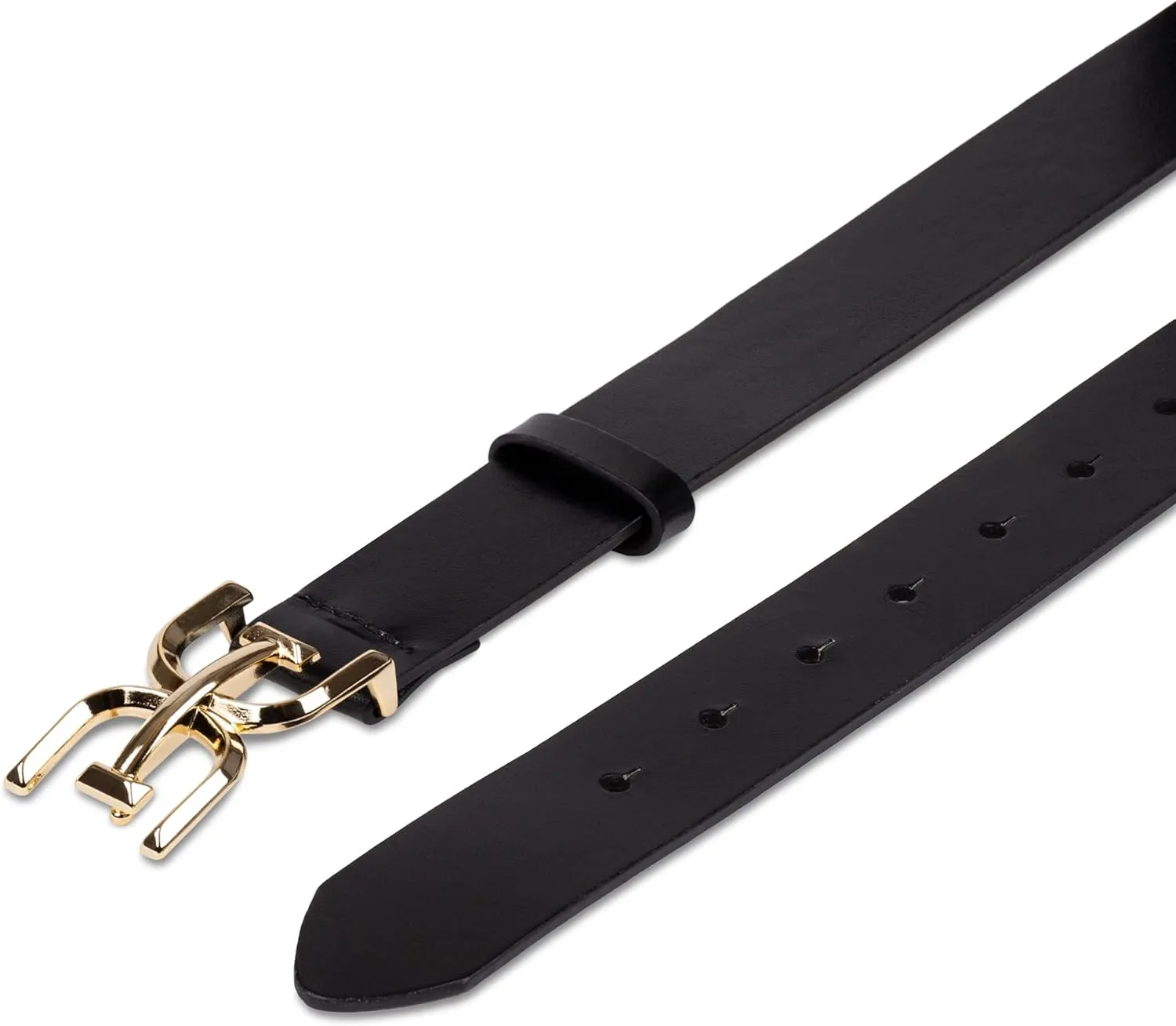 Sam Edelman Women's Casual Double-E Logo Plaque Buckle Leather Belt for Jeans and Trousers