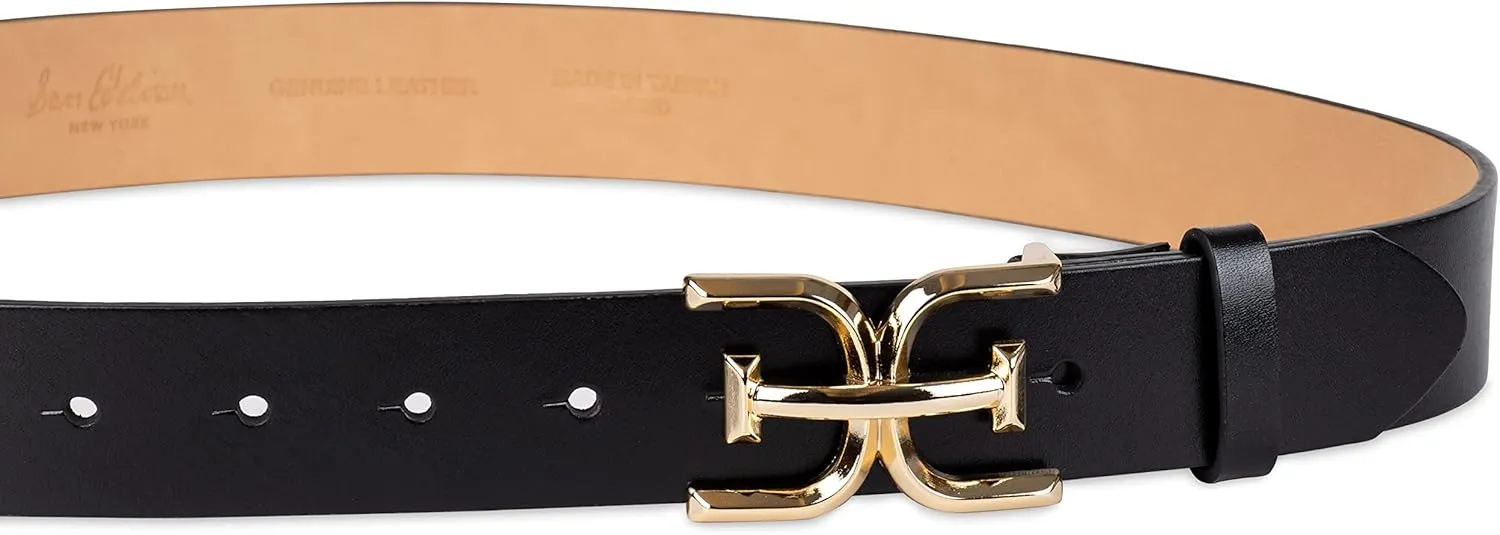 Sam Edelman Women's Casual Double-E Logo Plaque Buckle Leather Belt for Jeans and Trousers
