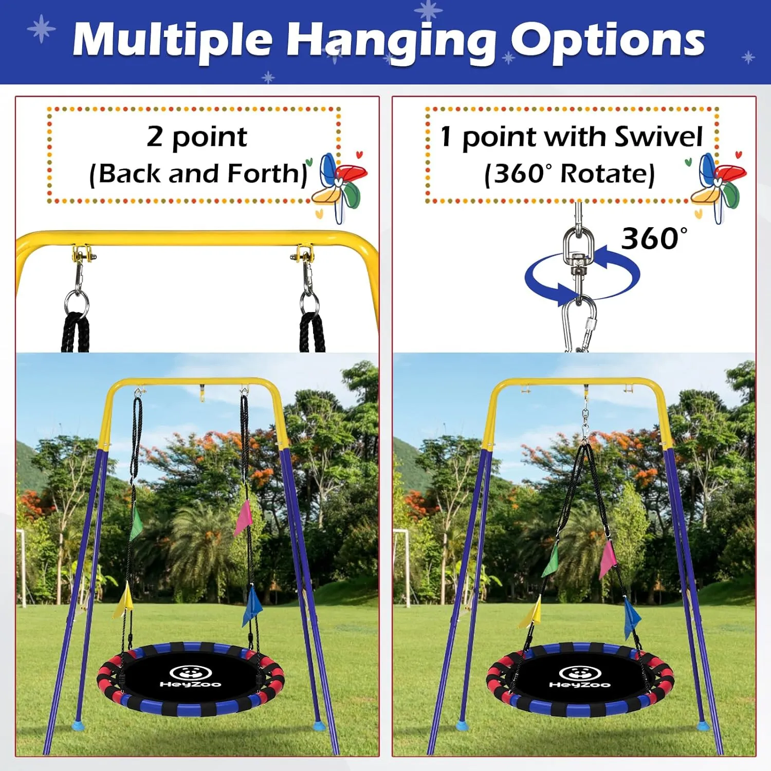 Saucer Swing, 40 Inch Swing Sets for Backyard and Outdoor Playground, 900lbs Weight Capacity, with 360 Degree Swivel, Gifts for Kids, Blue and Red