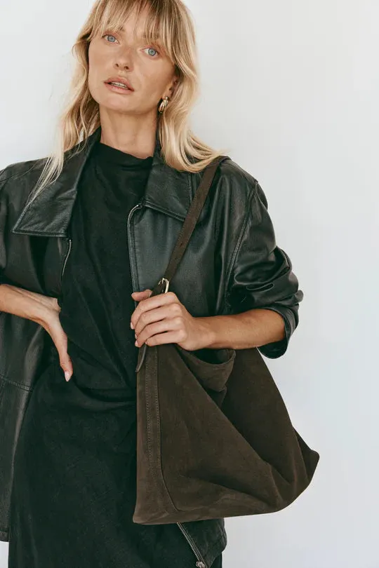 Savannah Dark Chocolate Suede Hobo Bag | Vestirsi