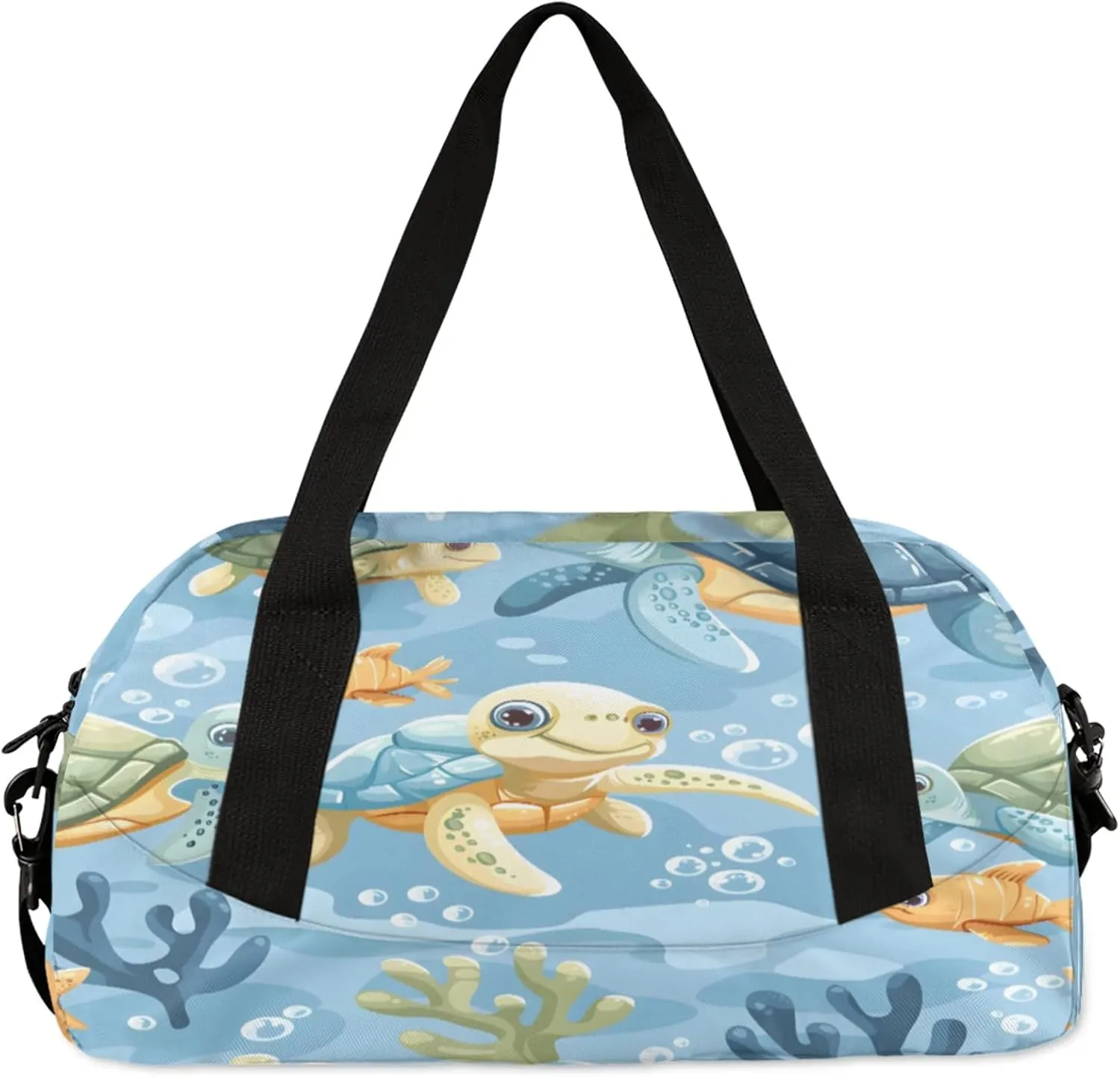 Sea Turtle Kids Duffel Bag Lightweight Waterproof Sports Gym Bag with Front Zipper Pocket Foldable Weekender Overnight Bag for School Practice Gymnastic Ballet