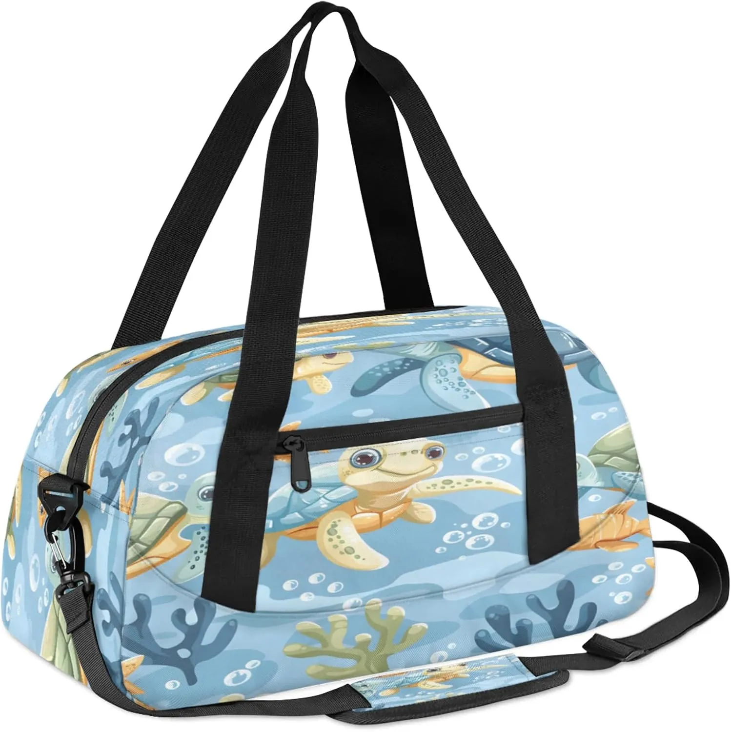 Sea Turtle Kids Duffel Bag Lightweight Waterproof Sports Gym Bag with Front Zipper Pocket Foldable Weekender Overnight Bag for School Practice Gymnastic Ballet