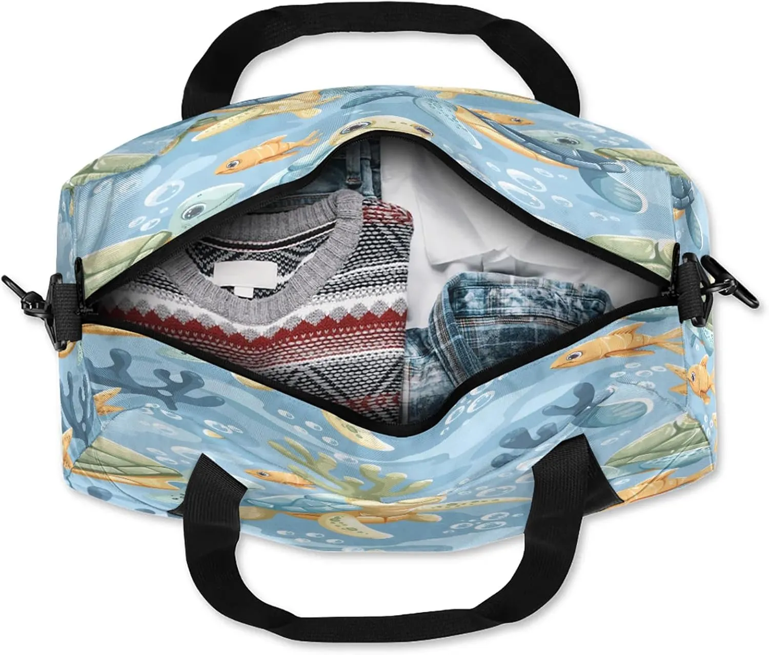 Sea Turtle Kids Duffel Bag Lightweight Waterproof Sports Gym Bag with Front Zipper Pocket Foldable Weekender Overnight Bag for School Practice Gymnastic Ballet