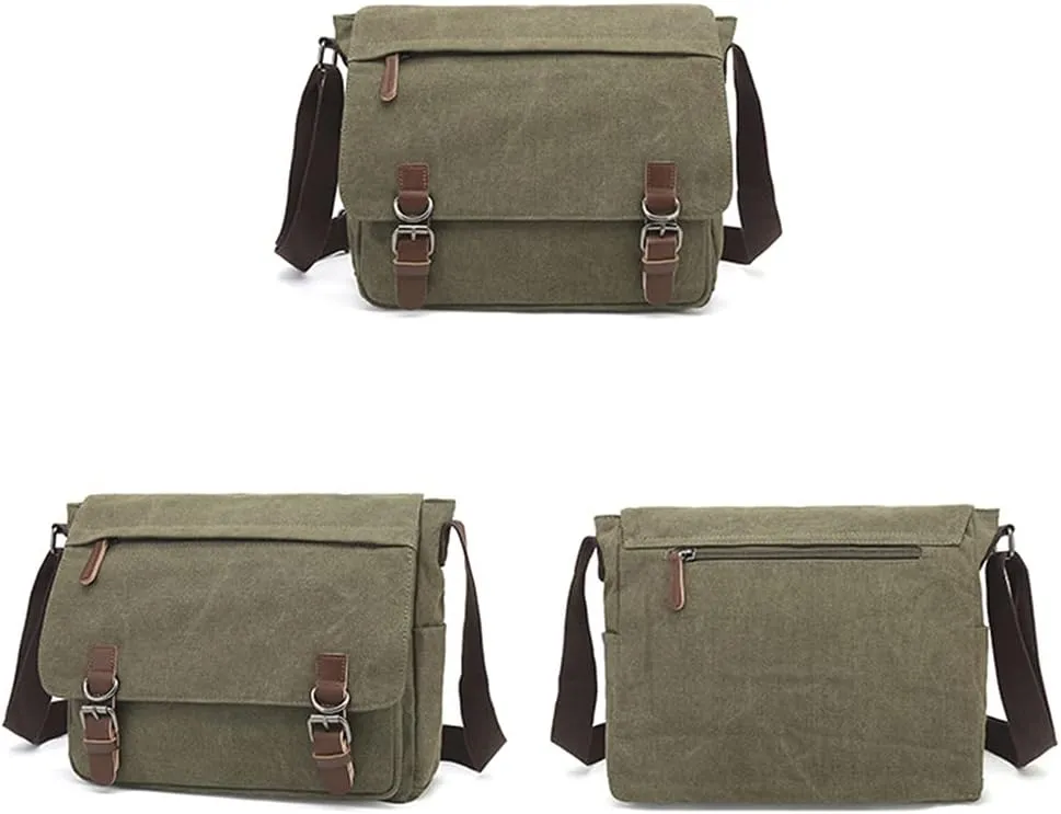 Sechunk Canvas Vintage Messenger Bag Shoulder bag Leather Large Travel Crossbody bags for men women 15inch Laptop