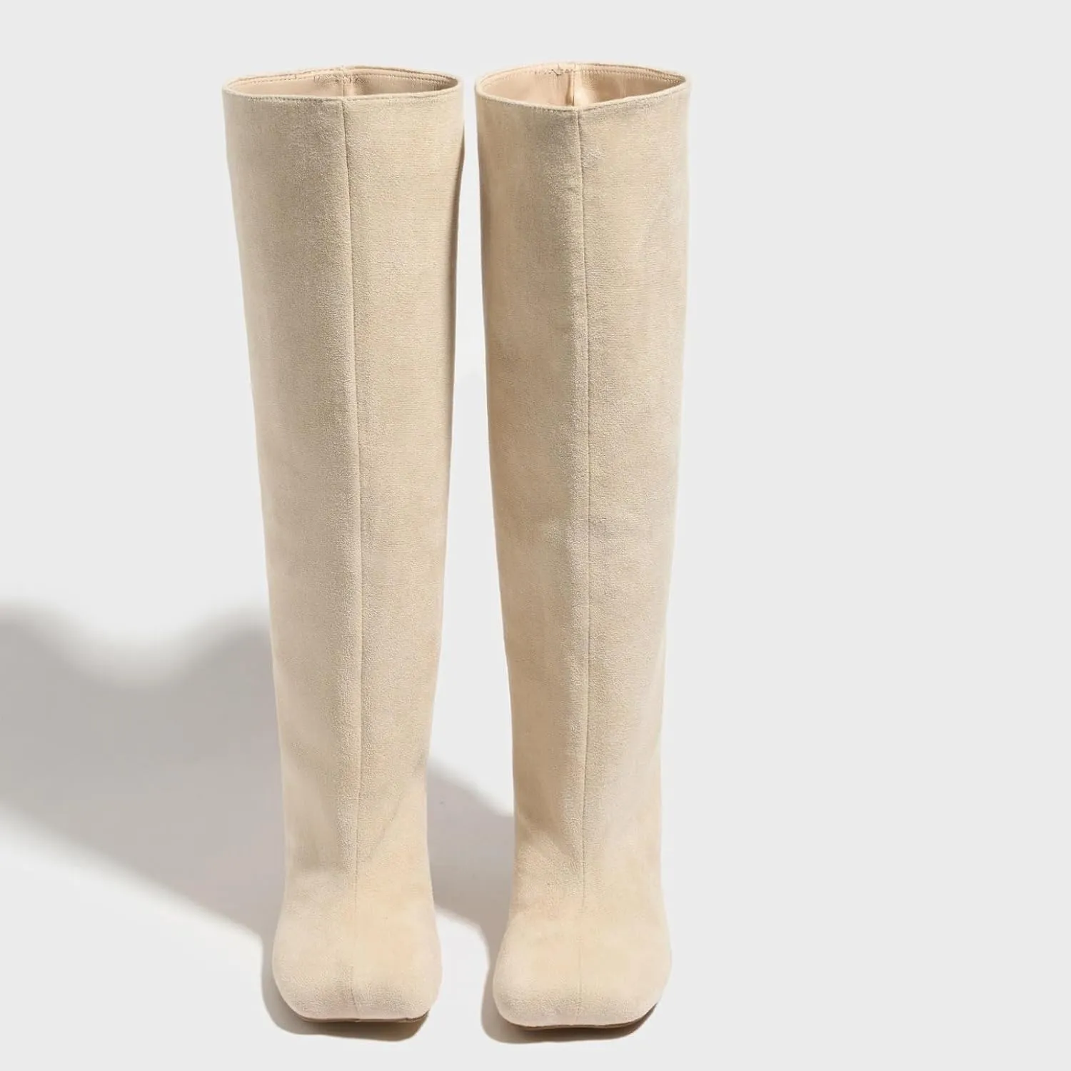 SEIFIN Suede Wide Calf Knee High Boots Stiletto Square Toe Long Booties Tall Cute Pull On High Heel Long Fashion Slouchy Winter Boots Ladies Fall Booties,Black
