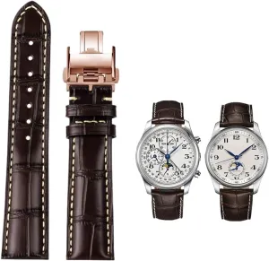 SERDAS 19mm 20mm 21mm Leather Wristband，For Masters Collection L3 L4 L2.628/L2.673 Watch Strap Cowhide Leather Butterfly Buckle watchband