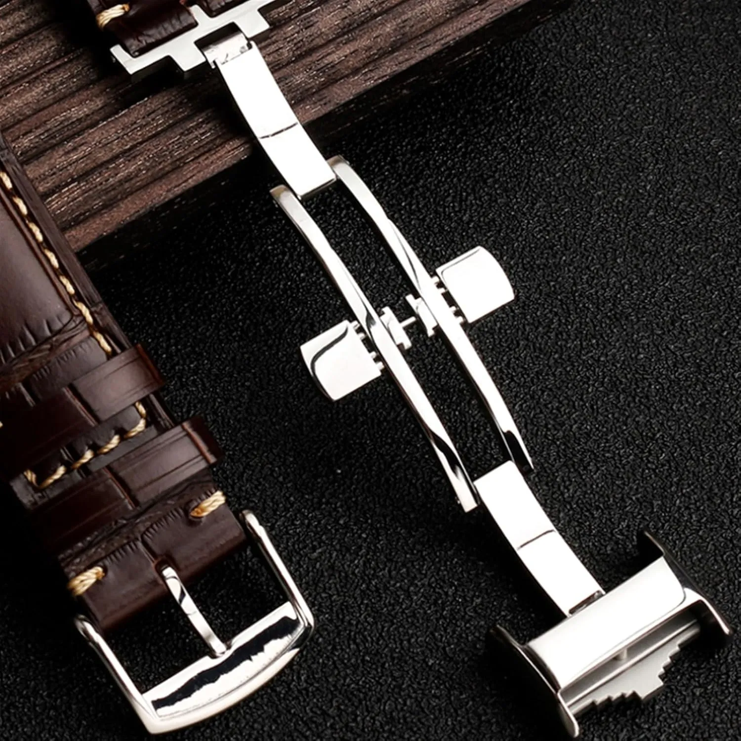SERDAS 19mm 20mm 21mm Leather Wristband，For Masters Collection L3 L4 L2.628/L2.673 Watch Strap Cowhide Leather Butterfly Buckle watchband