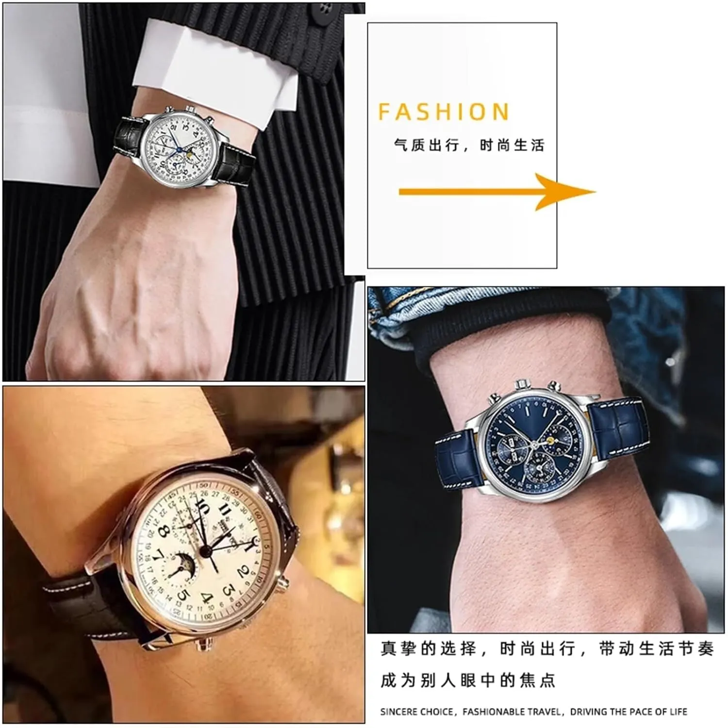 SERDAS 19mm 20mm 21mm Leather Wristband，For Masters Collection L3 L4 L2.628/L2.673 Watch Strap Cowhide Leather Butterfly Buckle watchband