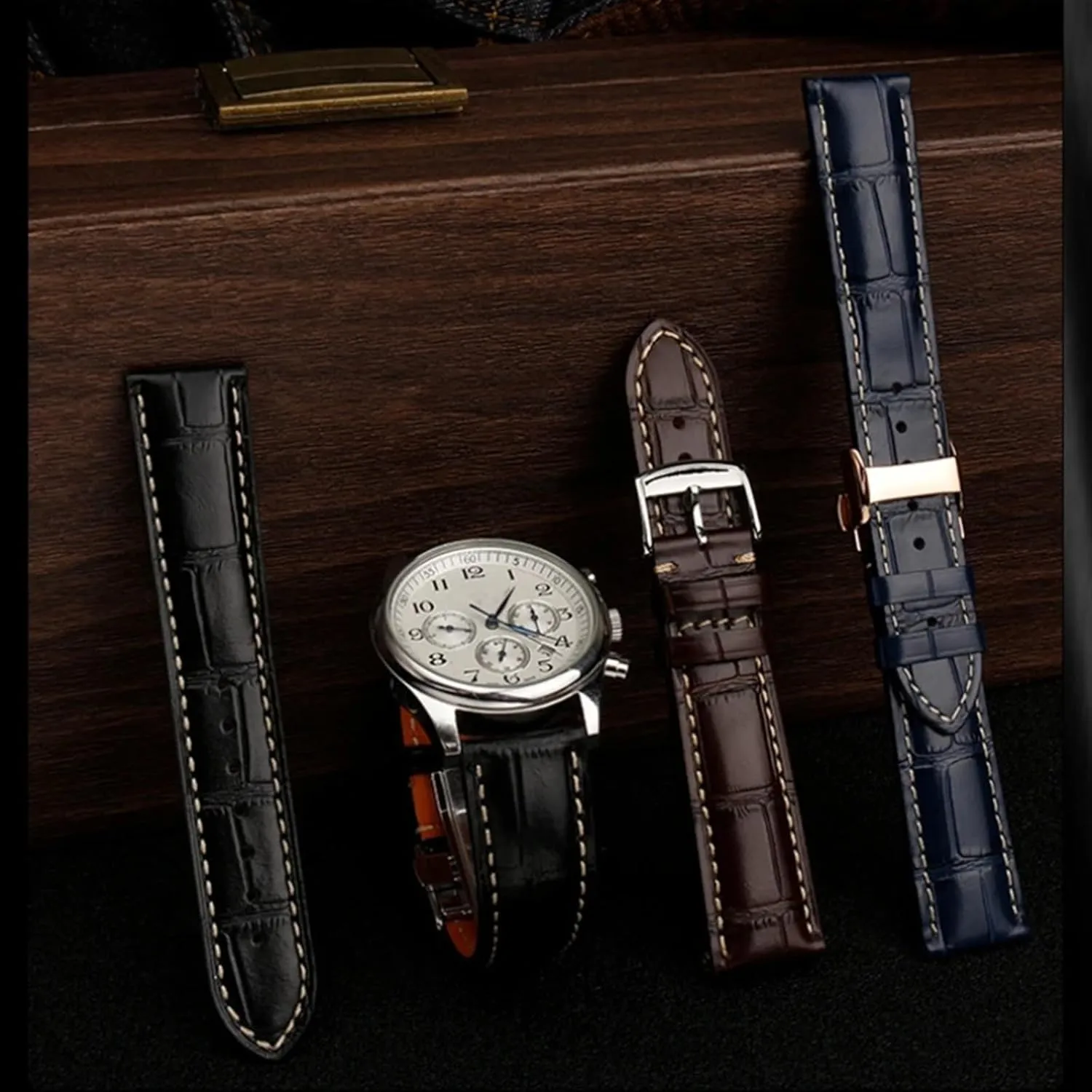 SERDAS 19mm 20mm 21mm Leather Wristband，For Masters Collection L3 L4 L2.628/L2.673 Watch Strap Cowhide Leather Butterfly Buckle watchband