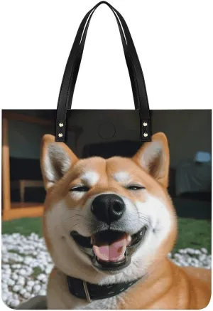 Shiba Inu Smile Tongue Out Large Leather Handbags Women Fashion Handbag Multifunctional Travel Bag It Is A Great Gift for Mothers, Teachers, Friends, Bridesmaids