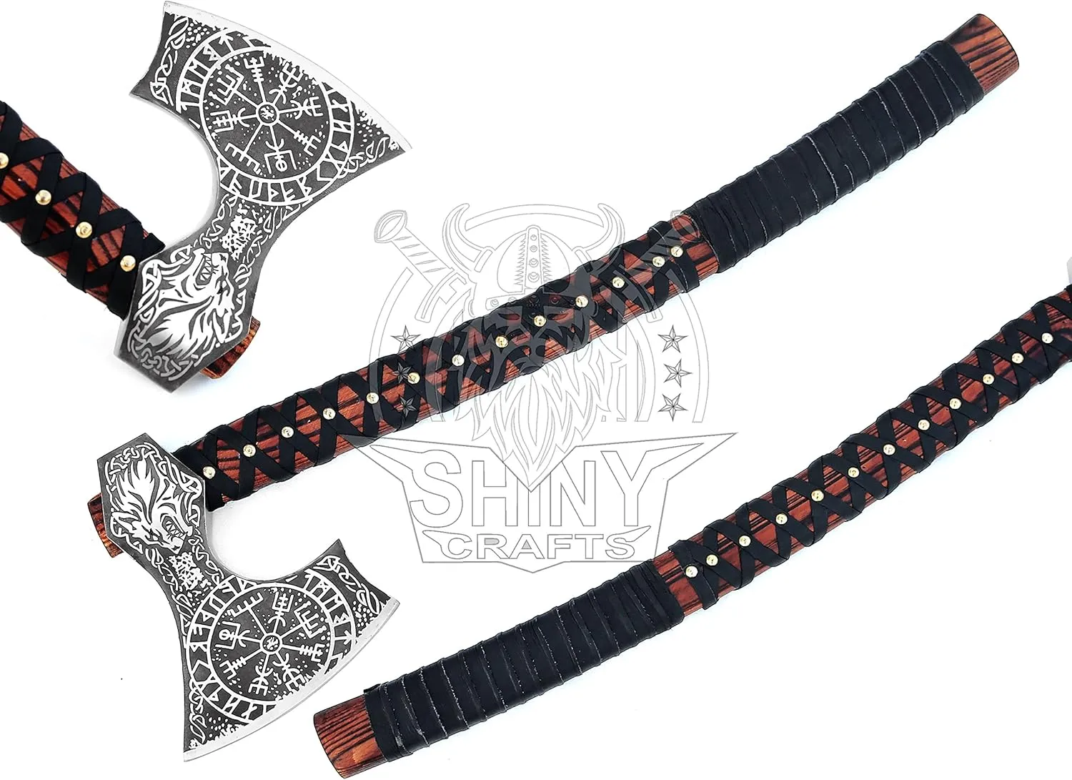 SHINY CRAFTS- Axes Berserker Axe Hatchet Tomahawk Norse Axe - 27" Long Axe Fenrir Axe Handmade Axe, Axe Gift for Men Genuine Leather Sheath (SCA-12)