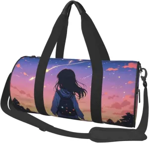 Shooting Star Heart Printed Travel Bag,Round Personal Item Storage bag,Foldie Duffel Bag for Traveling Vacation,Fitness,Sports