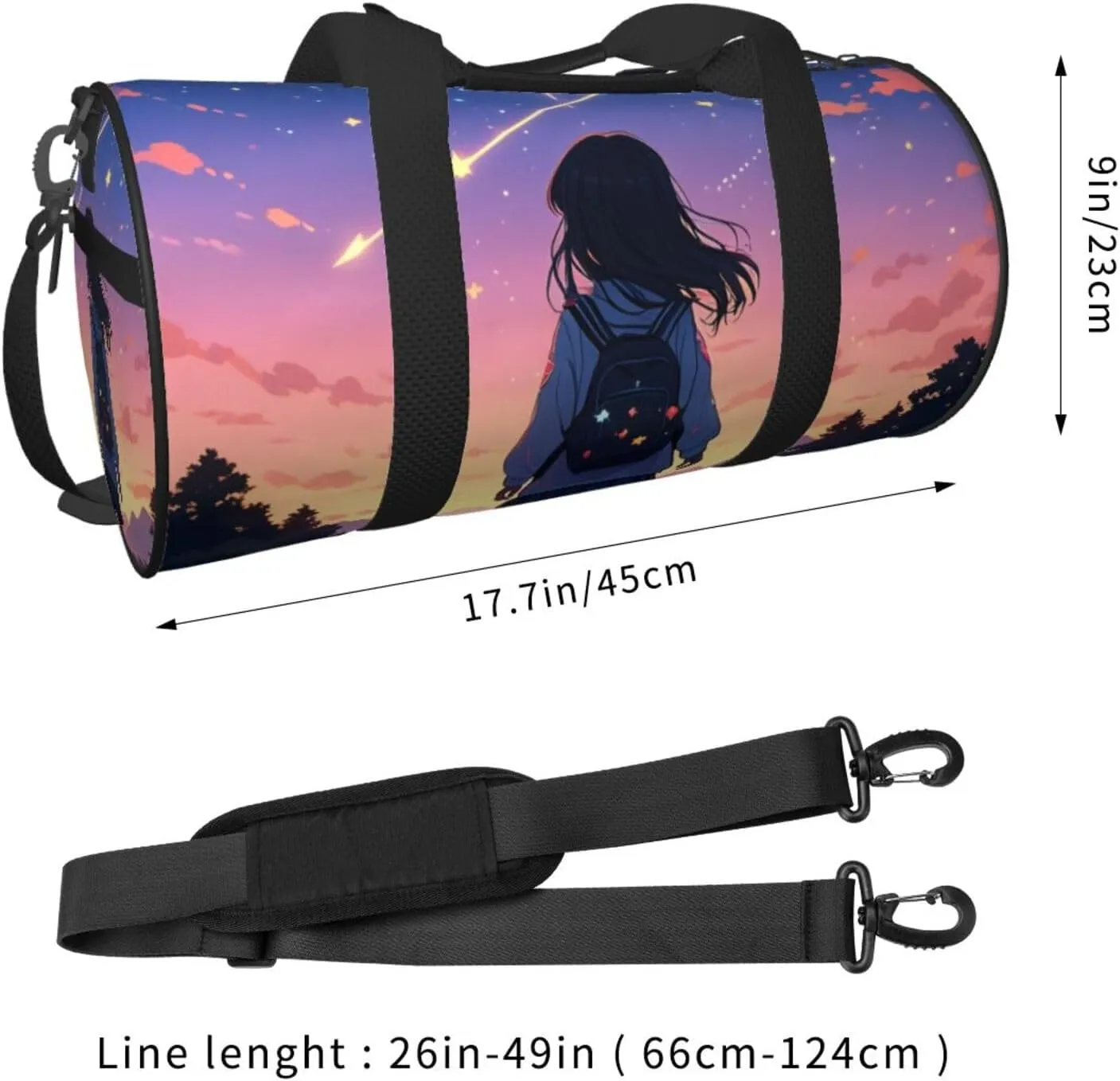 Shooting Star Heart Printed Travel Bag,Round Personal Item Storage bag,Foldie Duffel Bag for Traveling Vacation,Fitness,Sports