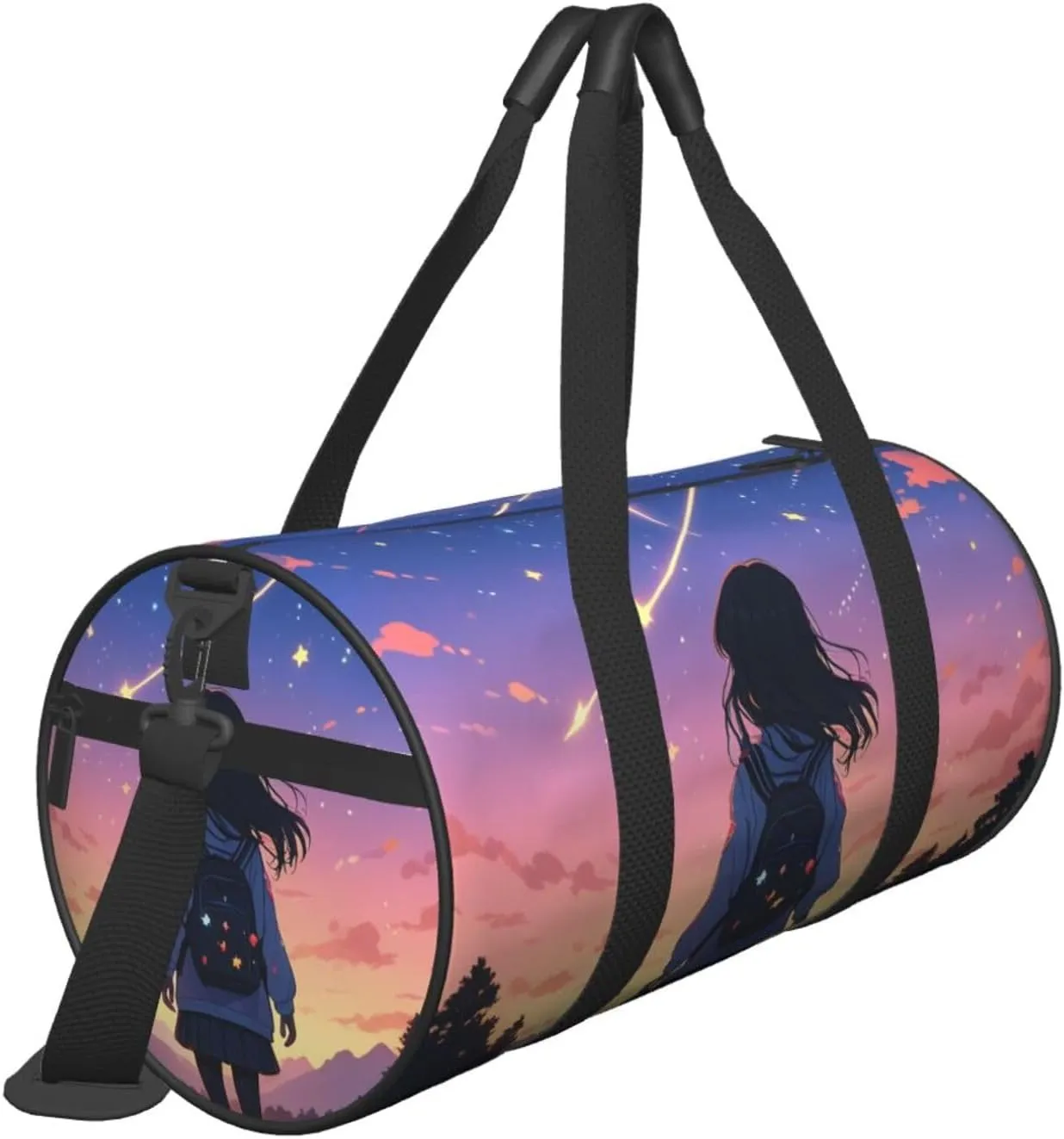Shooting Star Heart Printed Travel Bag,Round Personal Item Storage bag,Foldie Duffel Bag for Traveling Vacation,Fitness,Sports