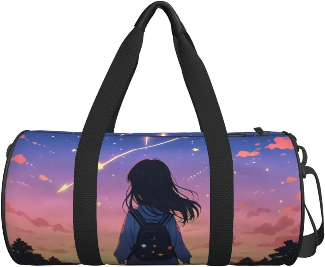 Shooting Star Heart Printed Travel Bag,Round Personal Item Storage bag,Foldie Duffel Bag for Traveling Vacation,Fitness,Sports