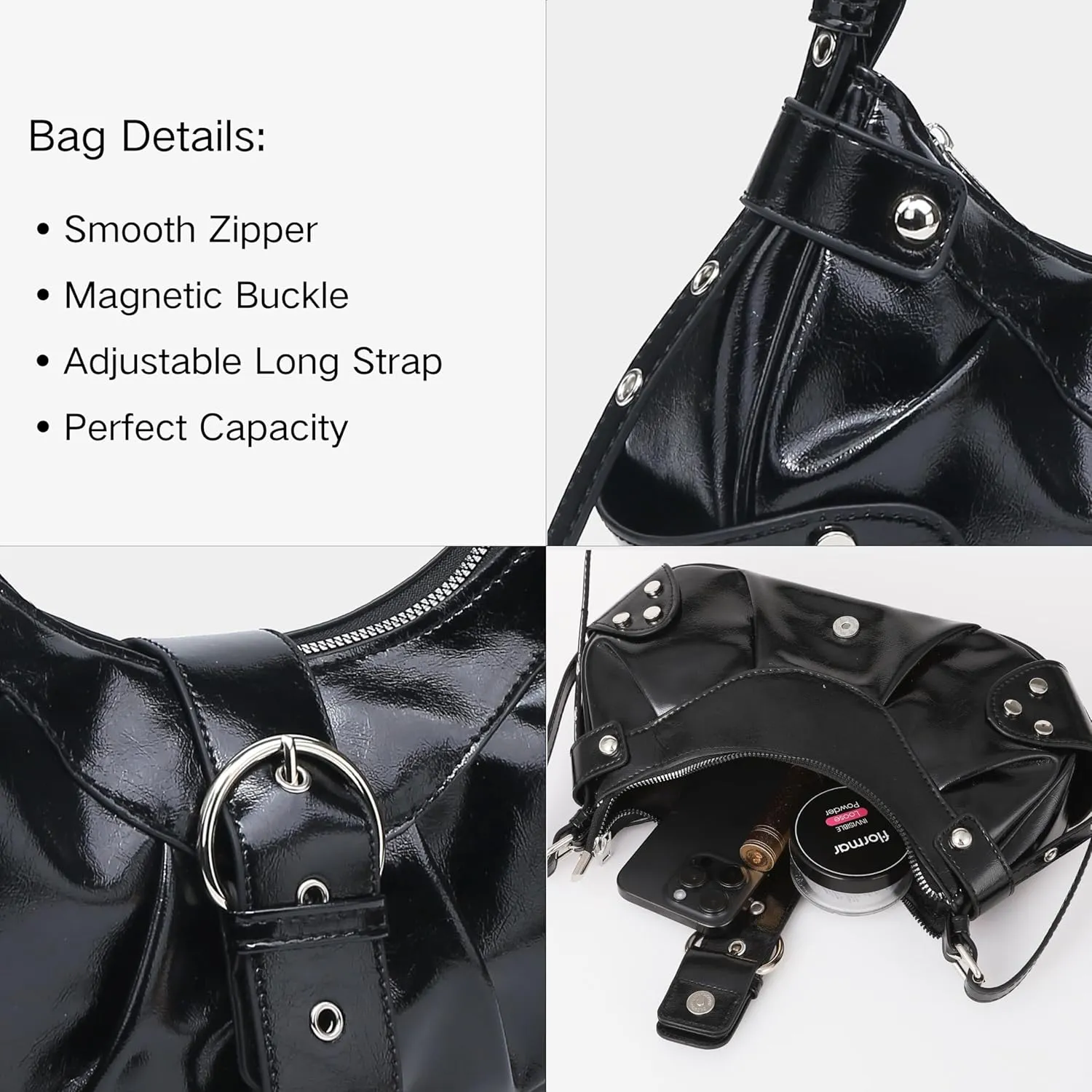Shoulder Bag for Women - PU Leather Purse Adjustable Strap Hobo Crossbody Handbag with Zipper Closure