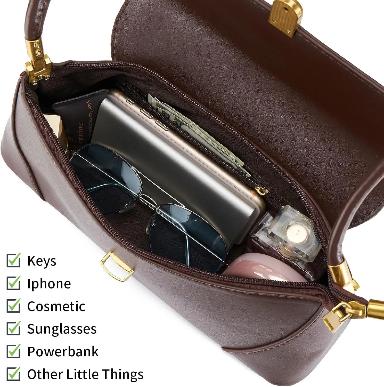 Shoulder Bag for Women Vintage Purse Fashion Classic Vegan Leather Clutch Tote Retro Handbag with Buckle Closure