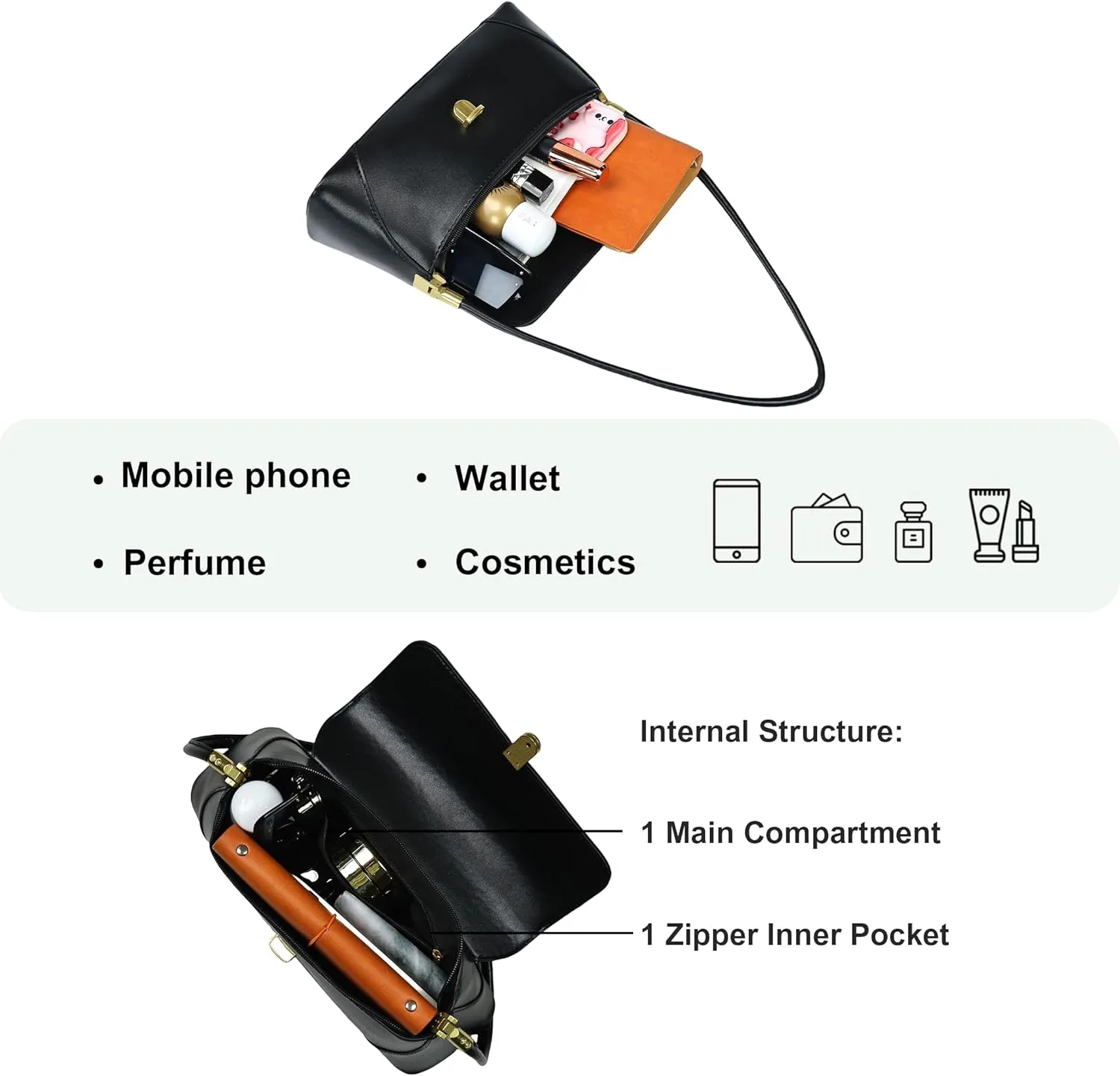 Shoulder Bag for Women Vintage Purse Leather Handbags Small Tote Bags with Buckle Closure