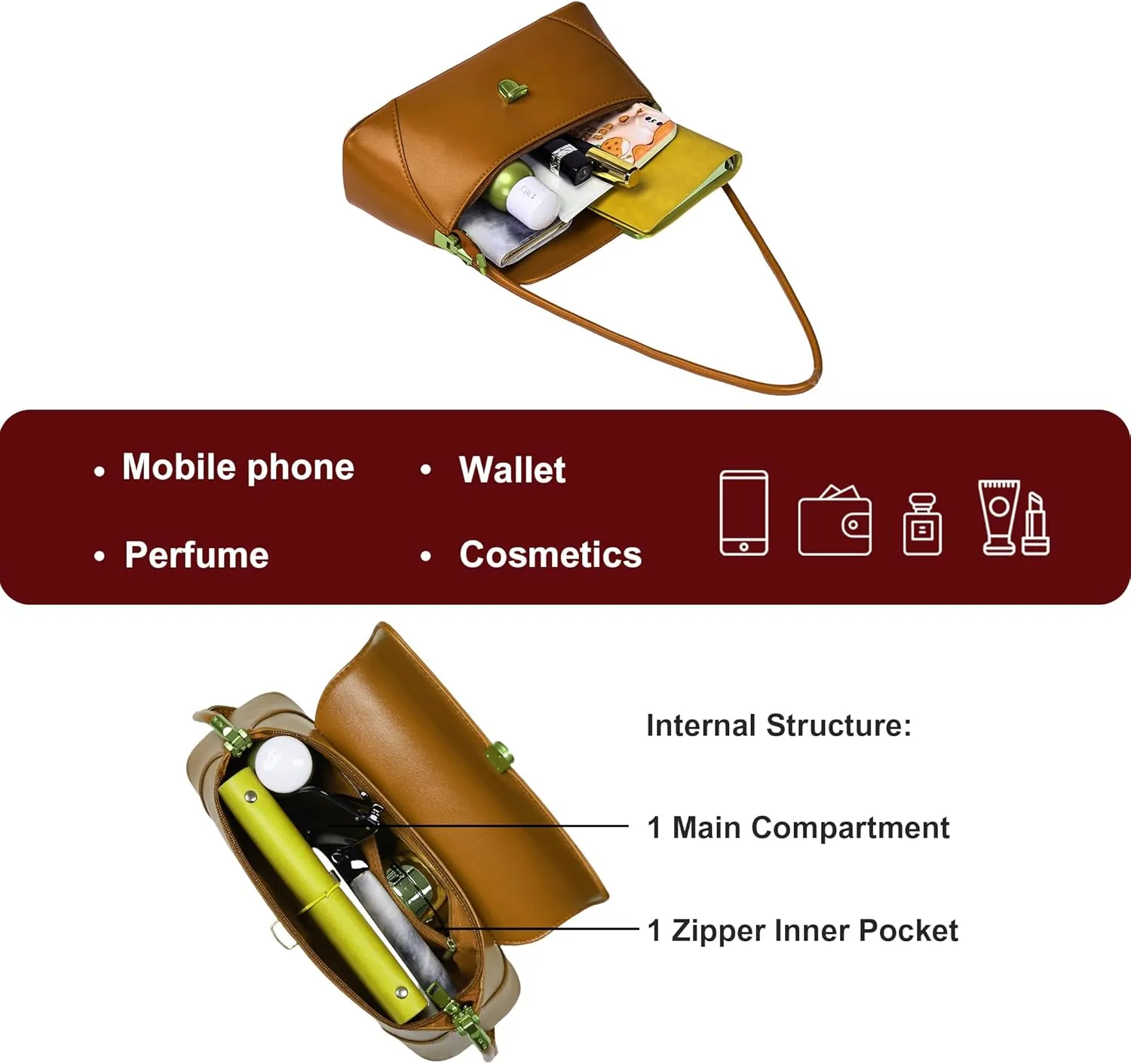 Shoulder Bag for Women Vintage Purse Leather Handbags Small Tote Bags with Buckle Closure