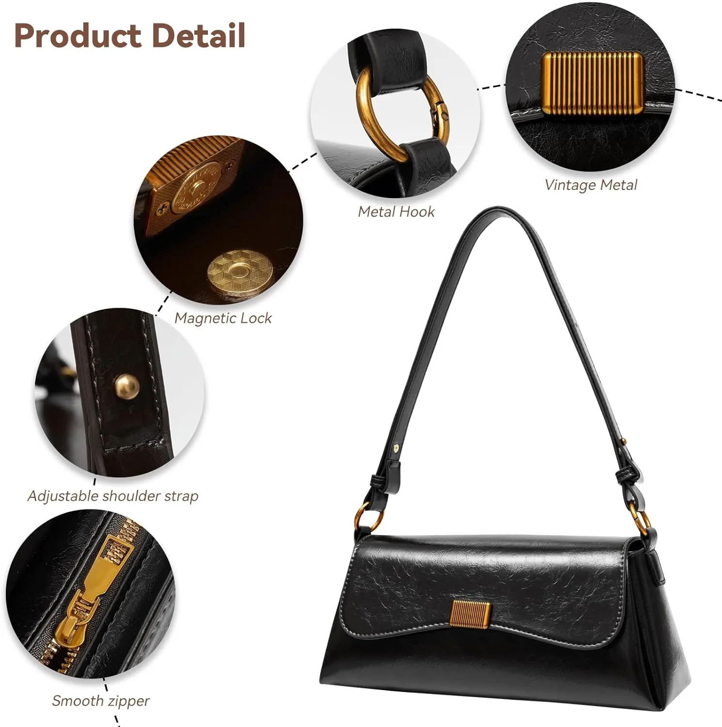 Shoulder Bag for Women Y2K Trendy Underarm Purse， Vegan Leather Clutch Hobo Handbags