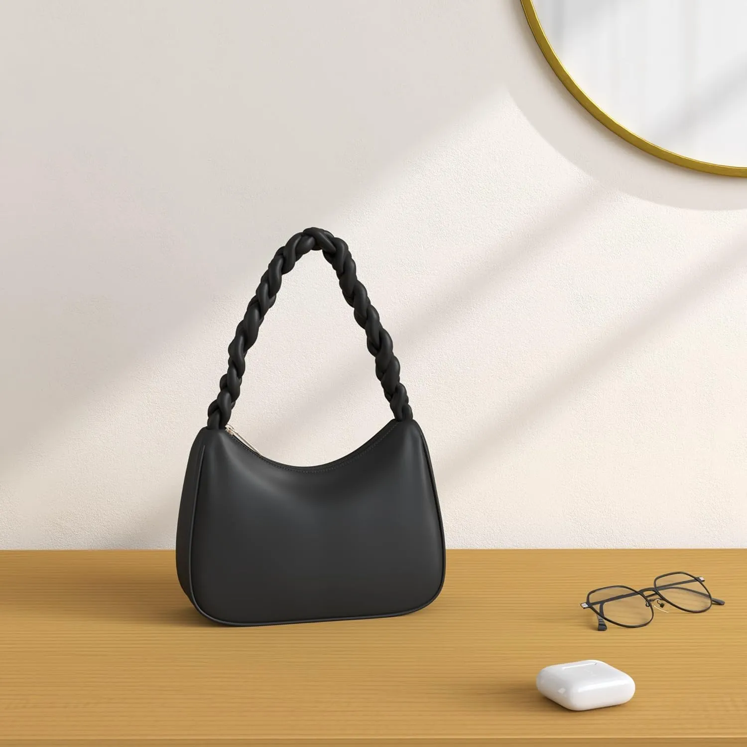 Shoulder Bags for Women, Cute Hobo Tote Handbag Mini Clutch Purse with Zipper Closure